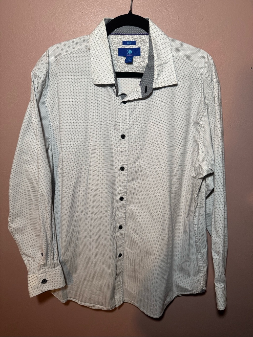 Egara Stretch Slim Fit Men’s White Geometric Dress Shirt 18 34/35
